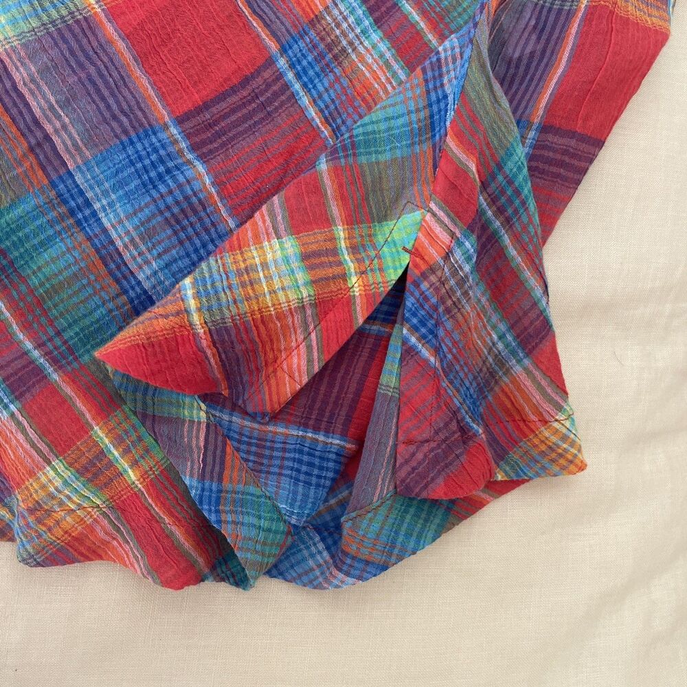 $80 LAUREN Ralph Lauren Plaid Madras Crinkle Cotton Off Shoulder Top L - Picture 6 of 9